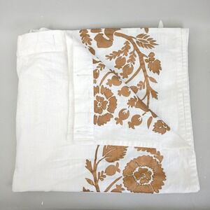 John Robshaw Shower Curtain OS White Gold Embroidered Floral 100% Cotton